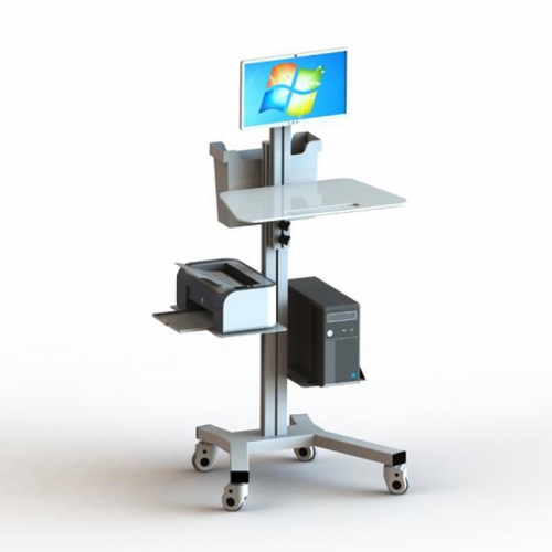 Hospital Adjustable Height Aluminium Alloy Computer Cart