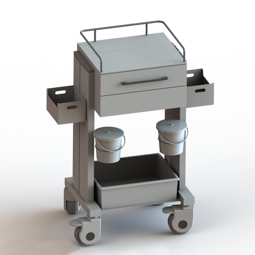Medical Trolley with Double-Layer Drawers and a Trash Can Tray